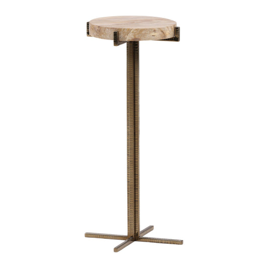 Natural and Brass Petrified Wood and Metal Table 9 in Wide