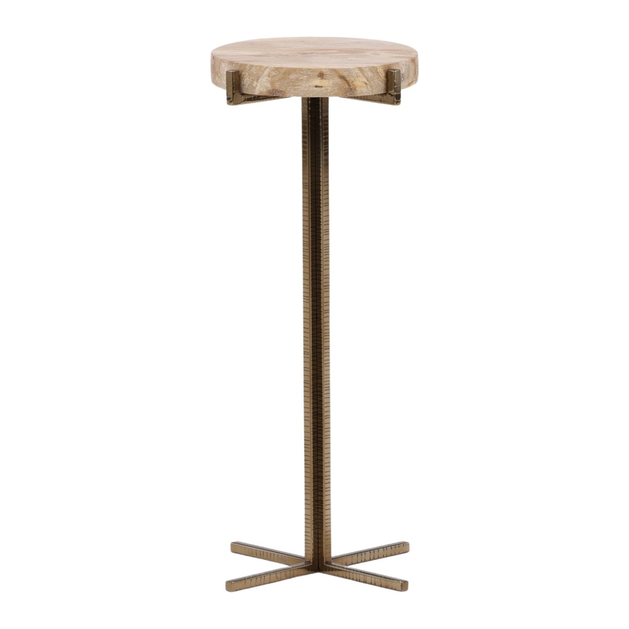 Natural and Brass Petrified Wood and Metal Table 9 in Wide