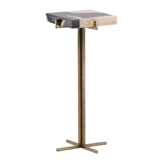Elevated Petrified Wood and Metal Side Table
