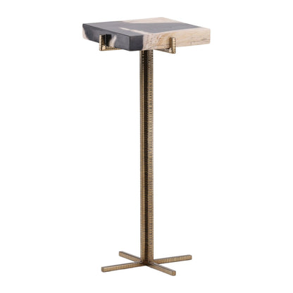 Natural, Black, and Brass Petrified Wood and Metal Table 9 in Wide