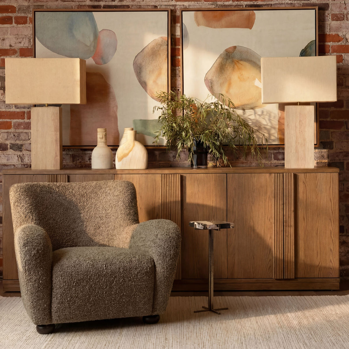 Elevated Petrified Wood and Metal Side Table