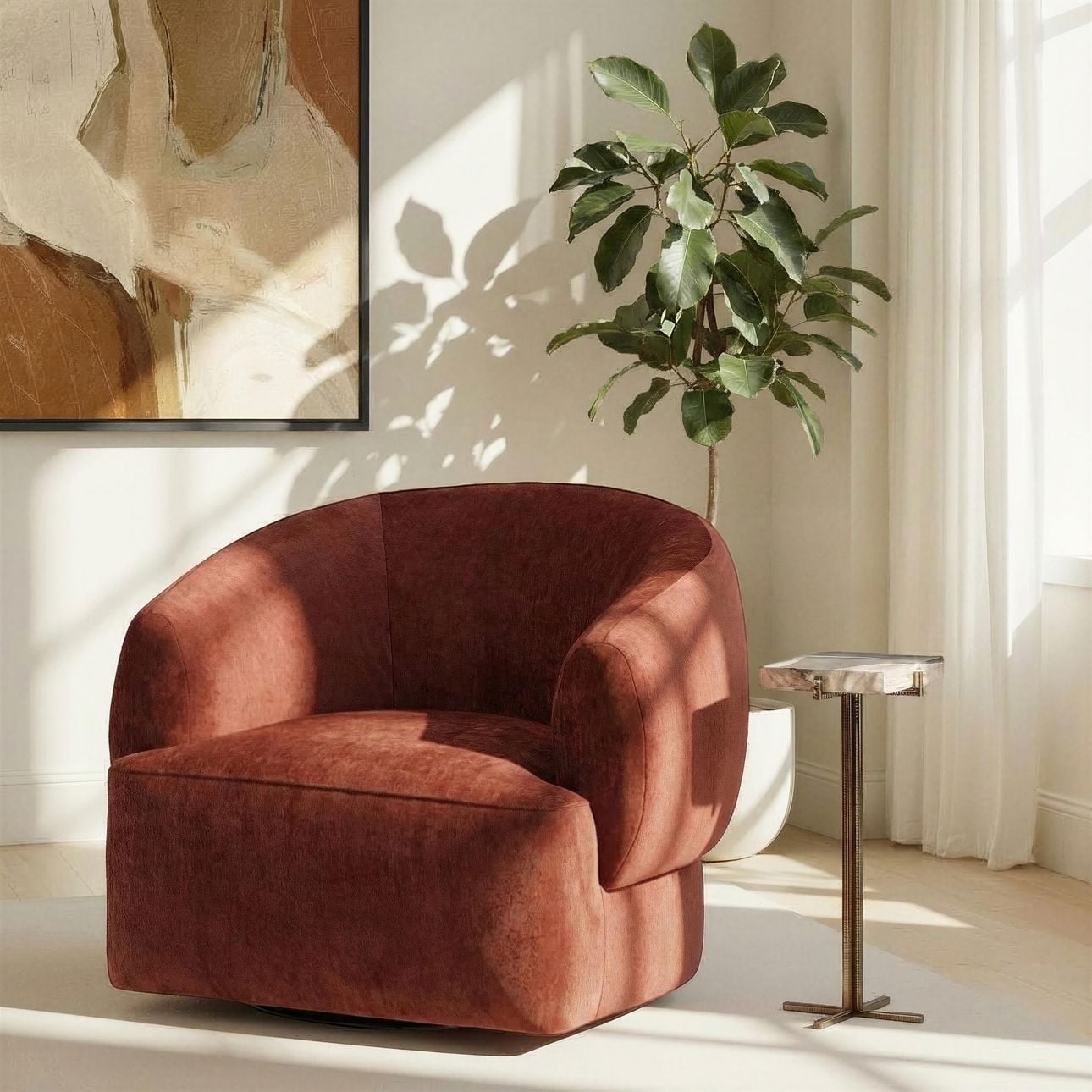 Natural, Black, and Brass Petrified Wood and Metal Table 9 in Wide