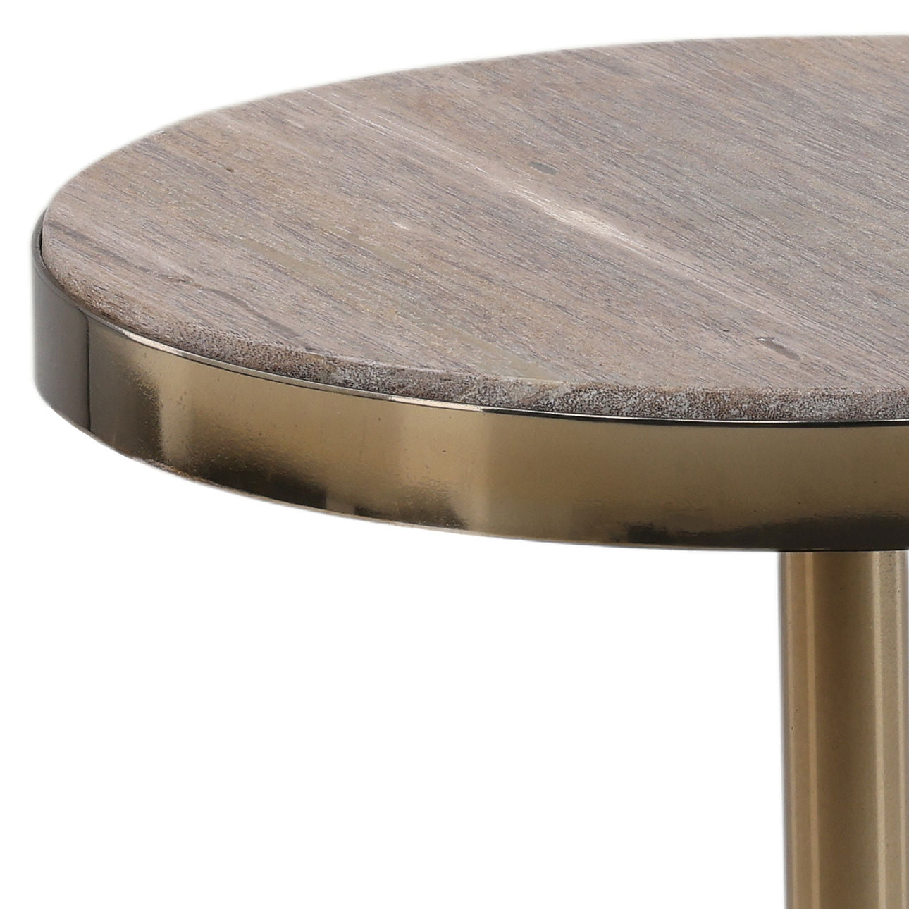 Natural and Brass Petrified Wood and Metal Table 12 in Wide