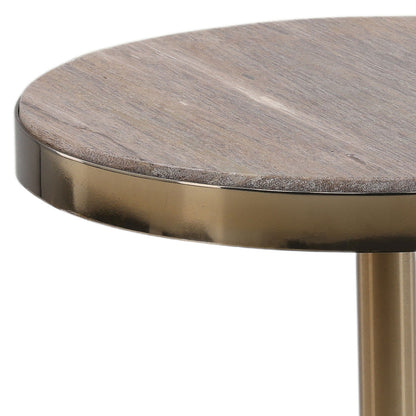 Natural and Brass Petrified Wood and Metal Table 12 in Wide