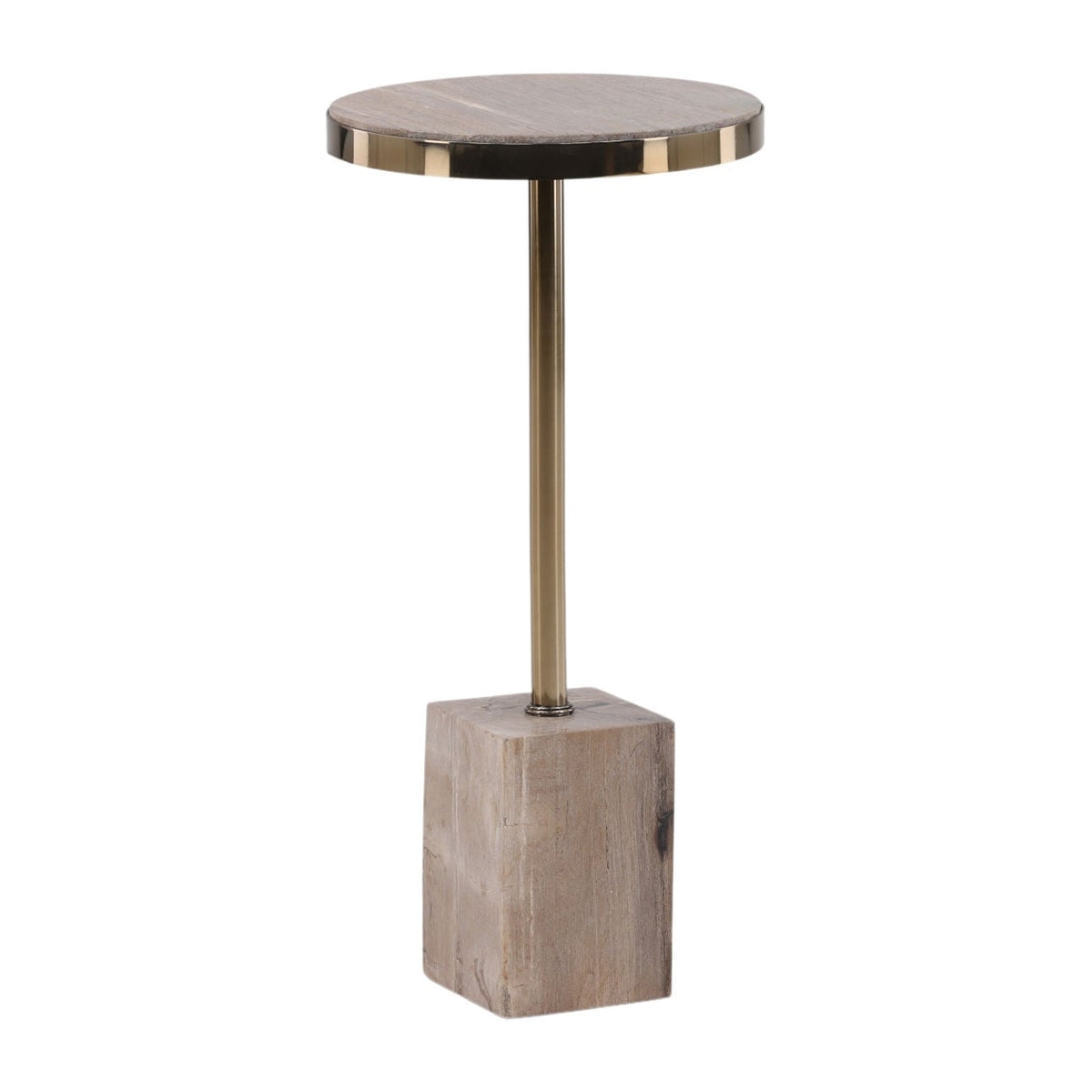 Crafted Petrified Wood and Metal Side Table