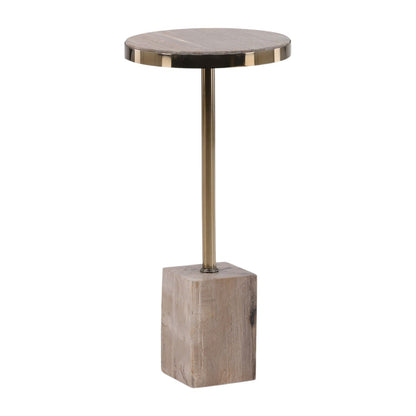 Crafted Petrified Wood and Metal Side Table
