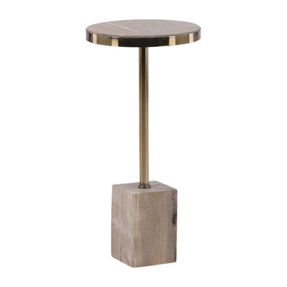 Natural and Brass Petrified Wood and Metal Table 12 in Wide