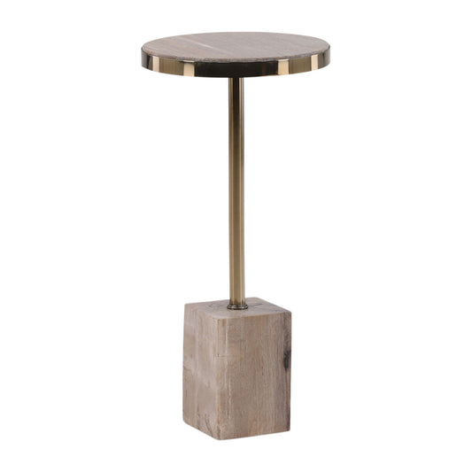 Natural and Brass Petrified Wood and Metal Table 12 in Wide