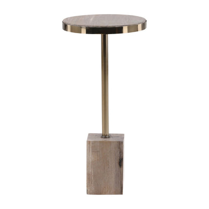 Natural and Brass Petrified Wood and Metal Table 12 in Wide