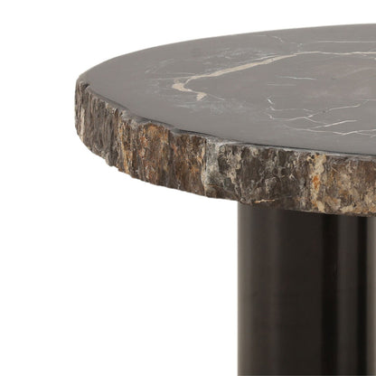 Natural and Black Petrified Wood and Metal Table 34 in Wide