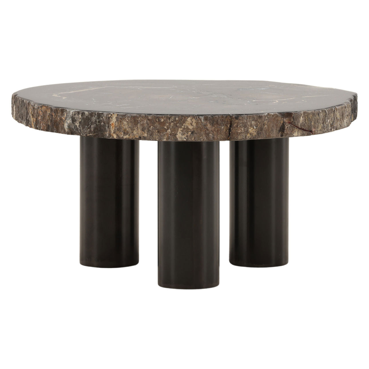 Natural and Black Petrified Wood and Metal Table 34 in Wide