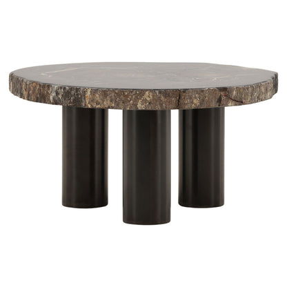 Natural and Black Petrified Wood and Metal Table 34 in Wide