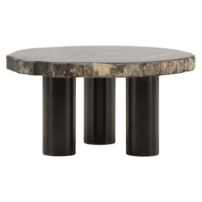 Natural and Black Petrified Wood and Metal Table 34 in Wide