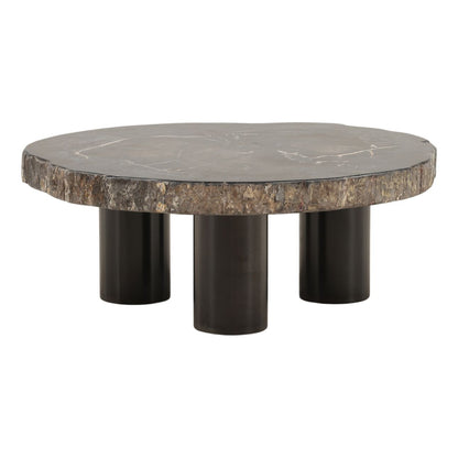 Natural and Black Petrified Wood and Metal Table 34 in Wide