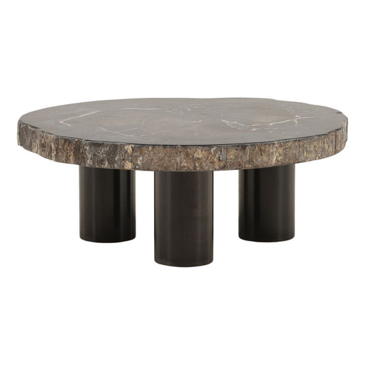 Natural and Black Petrified Wood and Metal Table 34 in Wide