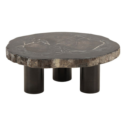 Natural and Black Petrified Wood and Metal Table 34 in Wide