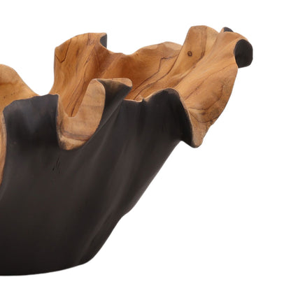 Black and Natural Teak Wood Bowl 14.5 in Wide