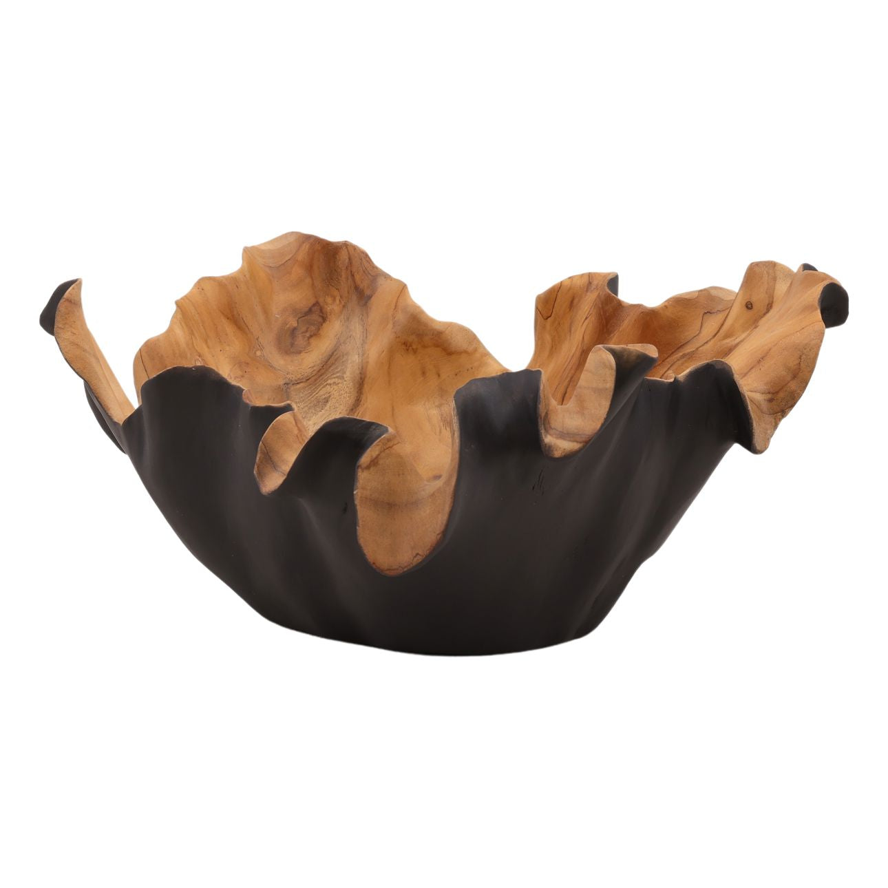 Black and Natural Teak Wood Bowl 14.5 in Wide