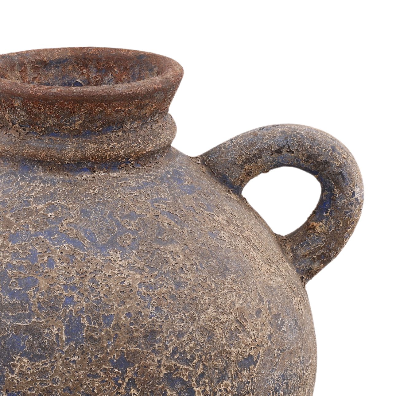 Distressed Blue Terracotta Vase 13.5 in Wide