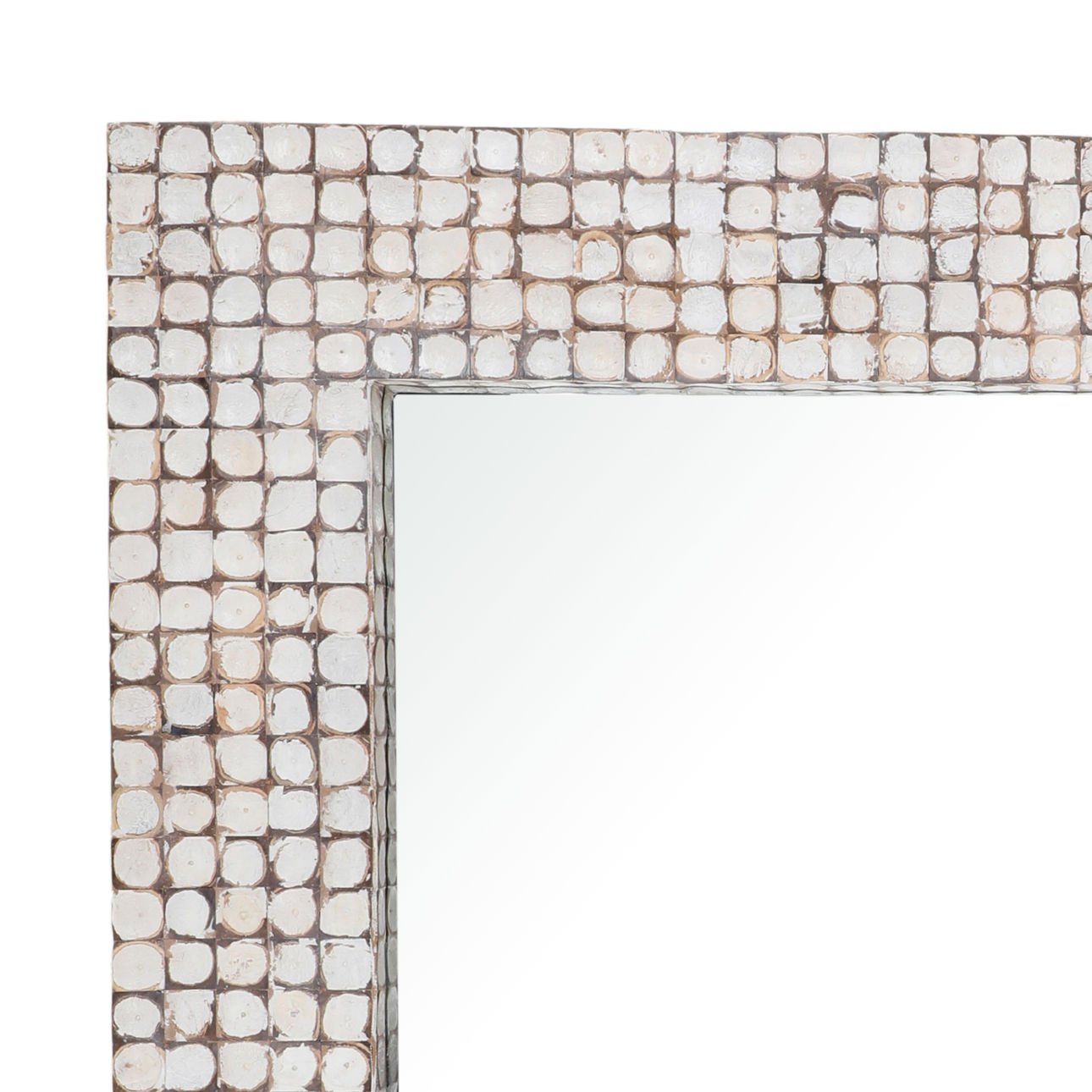 Whitewash Coconut Shell Tiles Mirror 40 in Wide