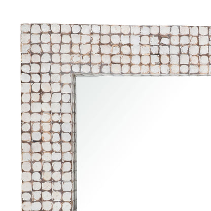 Whitewash Coconut Shell Tiles Mirror 40 in Wide
