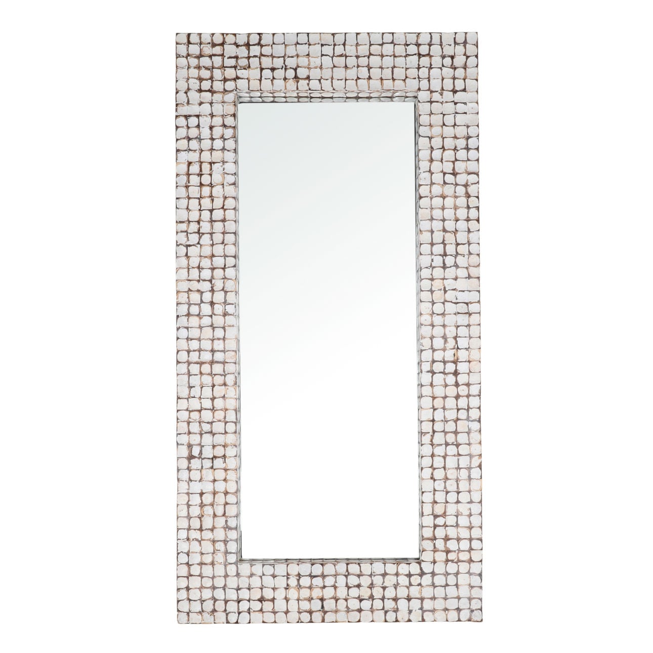 Whitewash Coconut Shell Tiles Mirror 40 in Wide