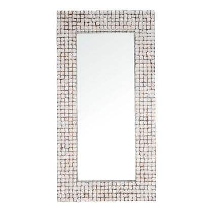 Whitewash Coconut Shell Tiles Mirror 40 in Wide