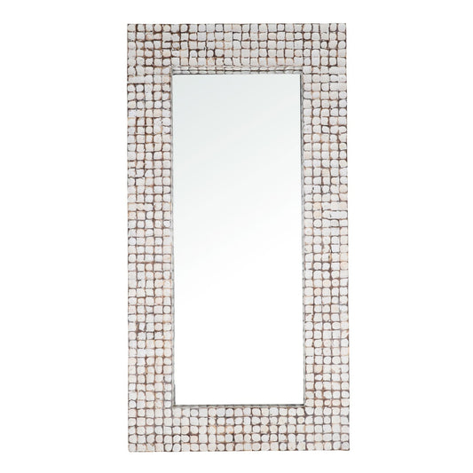 Whitewash Coconut Shell Tiles Mirror 40 in Wide
