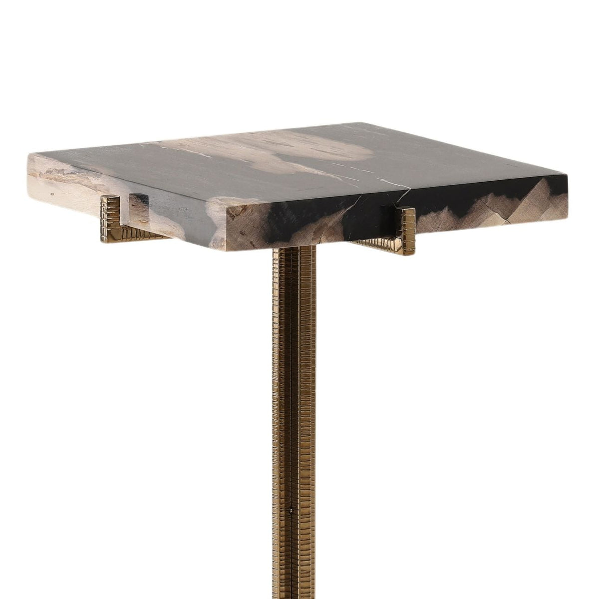 Artisan Petrified Wood and Stainless Steel Side Table