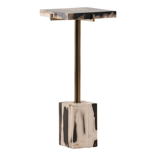 Black and Brass Petrified Wood and Stainless Steel Table 11.5 in Wide