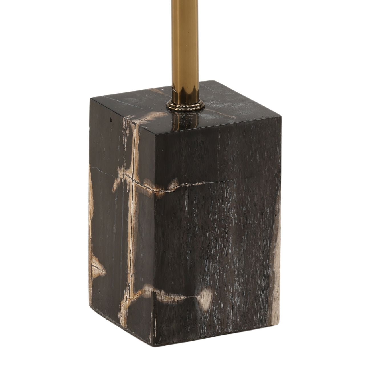 Black and Brass Petrified Wood and Stainless Steel Table 14 in Wide