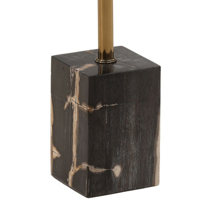 Black and Brass Petrified Wood and Stainless Steel Table 14 in Wide