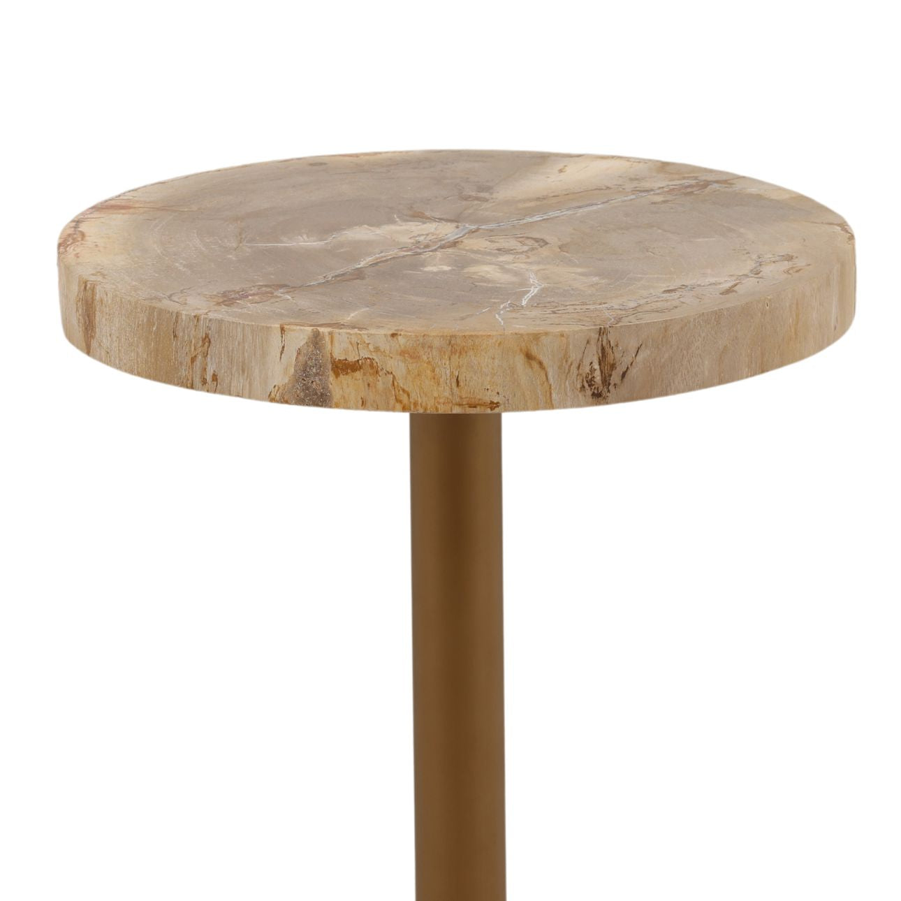 Light Natural and Bronze Petrified Wood and Stainless Steel Table 12.5 in Wide