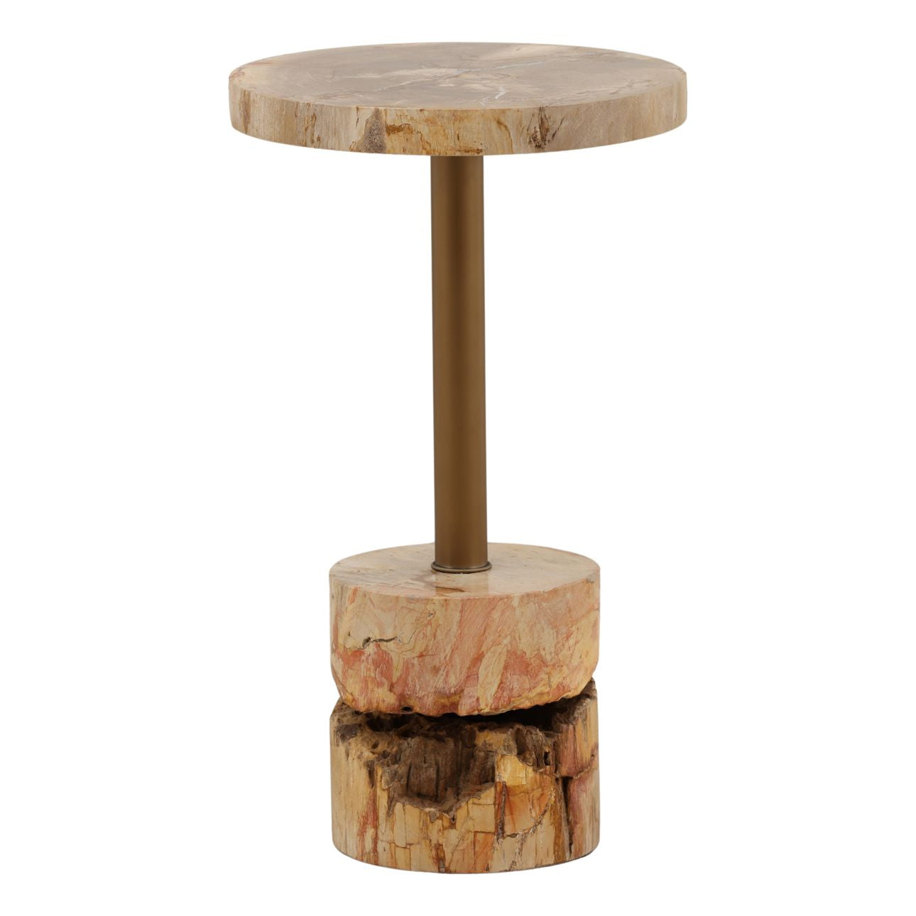 Light Natural and Bronze Petrified Wood and Stainless Steel Table 12.5 in Wide
