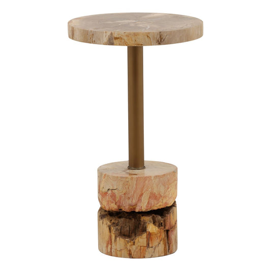 Light Natural and Bronze Petrified Wood and Stainless Steel Table 12.5 in Wide