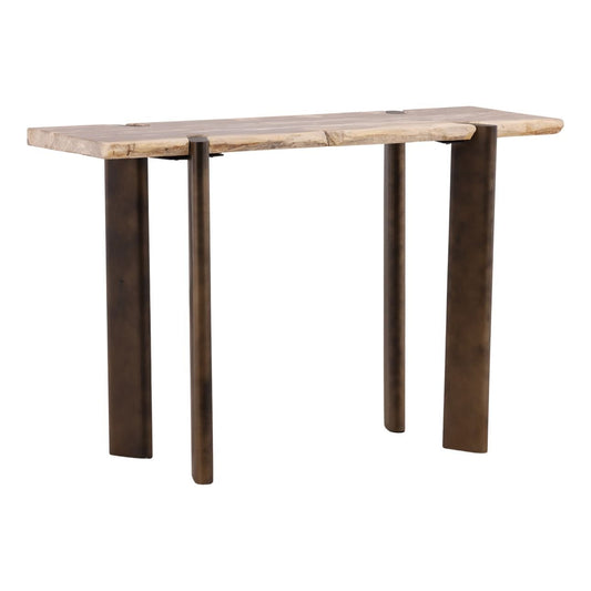 Light Natural and Bronze Petrified Wood and Stainless Steel Table 47 in Wide