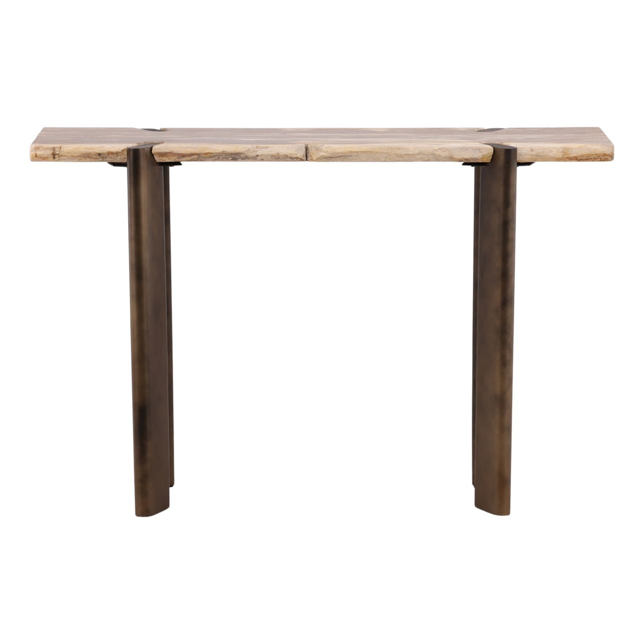 Light Natural and Bronze Petrified Wood and Stainless Steel Table 47 in Wide