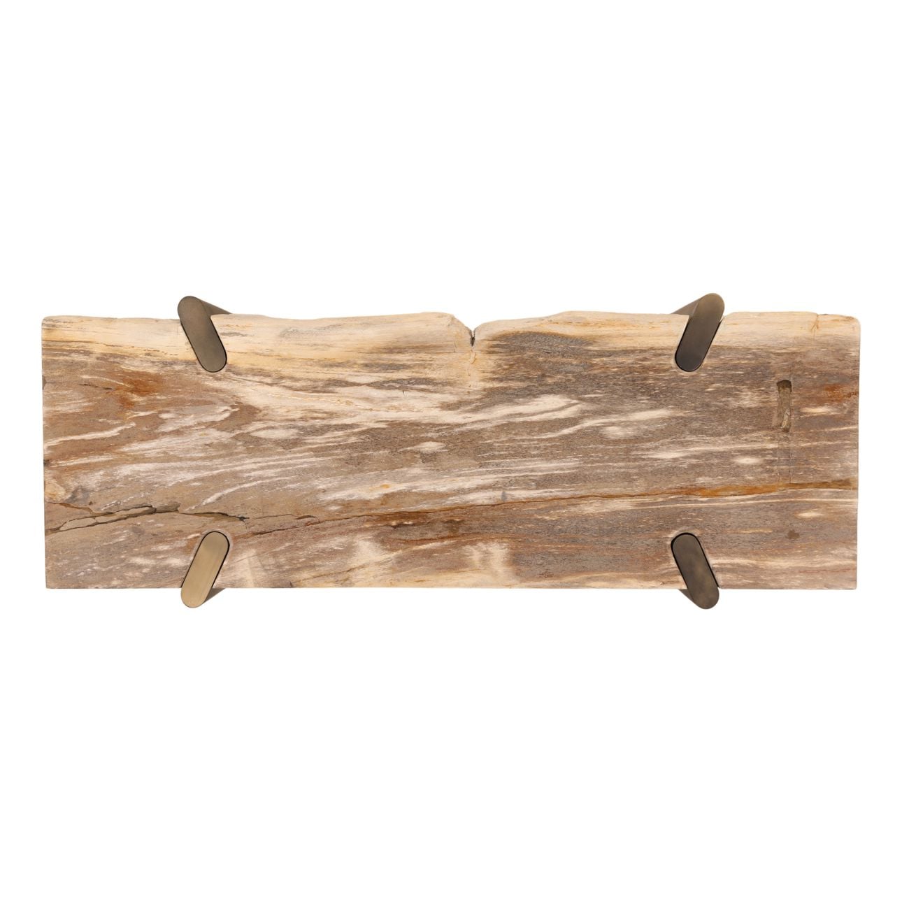 Light Natural and Bronze Petrified Wood and Stainless Steel Table 47 in Wide