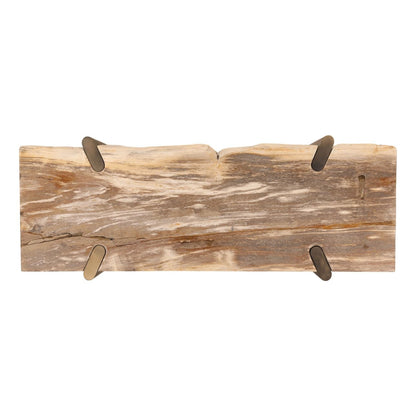 Light Natural and Bronze Petrified Wood and Stainless Steel Table 47 in Wide