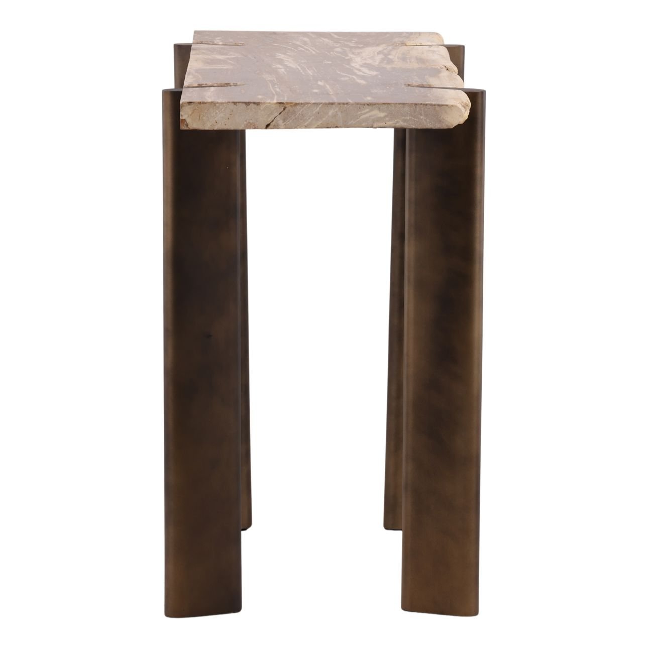 Light Natural and Bronze Petrified Wood and Stainless Steel Table 47 in Wide