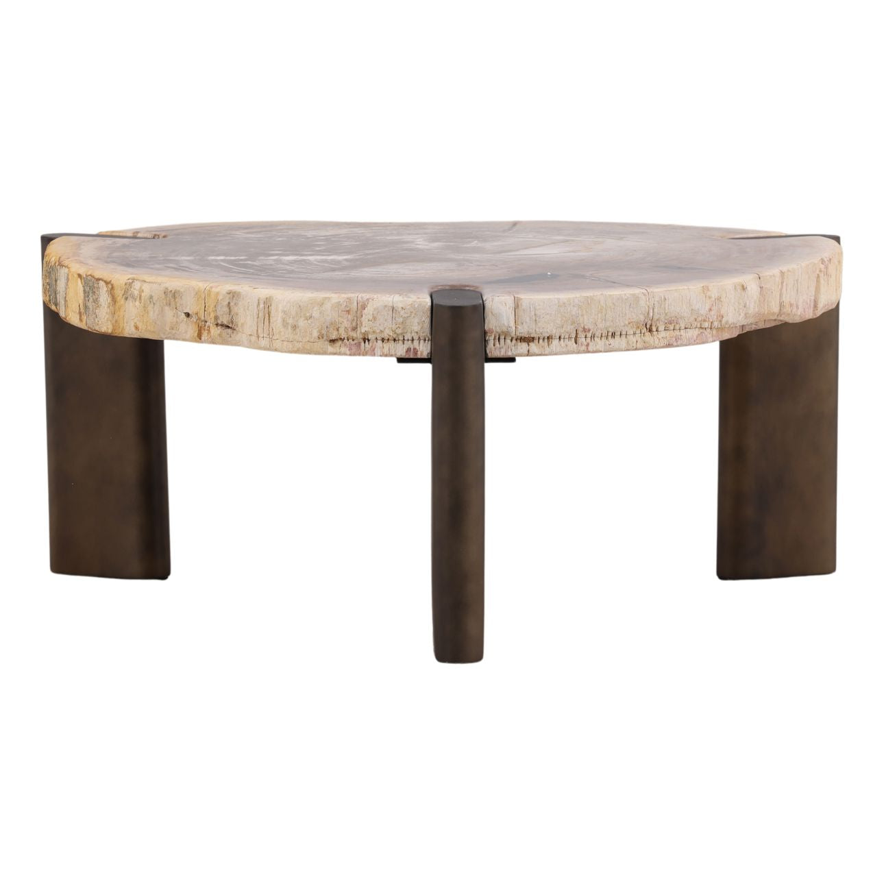 Light Natural and Bronze Petrified Wood and Stainless Steel Table 26.5 in Wide