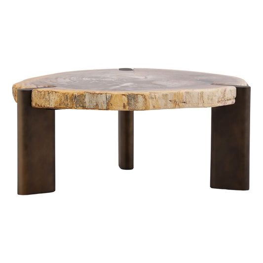 Light Natural and Bronze Petrified Wood and Stainless Steel Table 26.5 in Wide