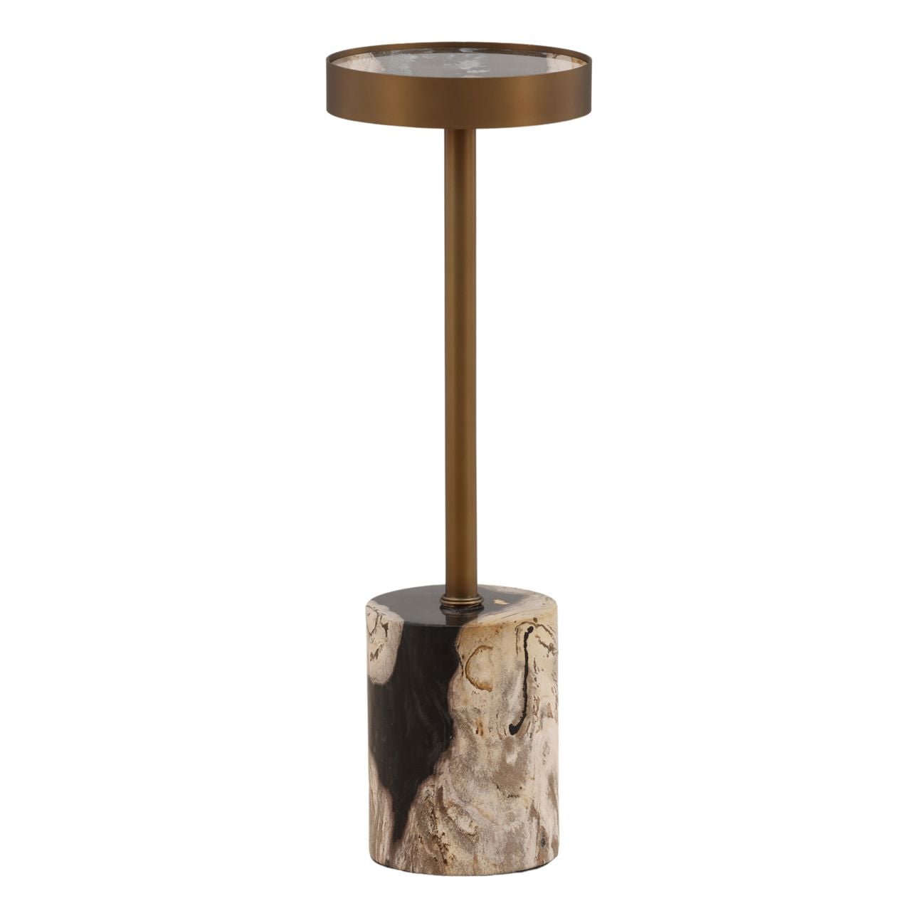 Black and Bronze Petrified Wood and Stainless Steel Table 8 in Wide