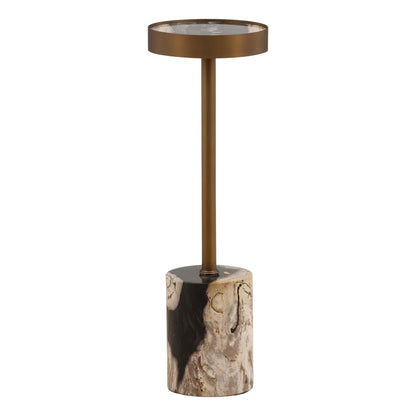 Black and Bronze Petrified Wood and Stainless Steel Table 8 in Wide