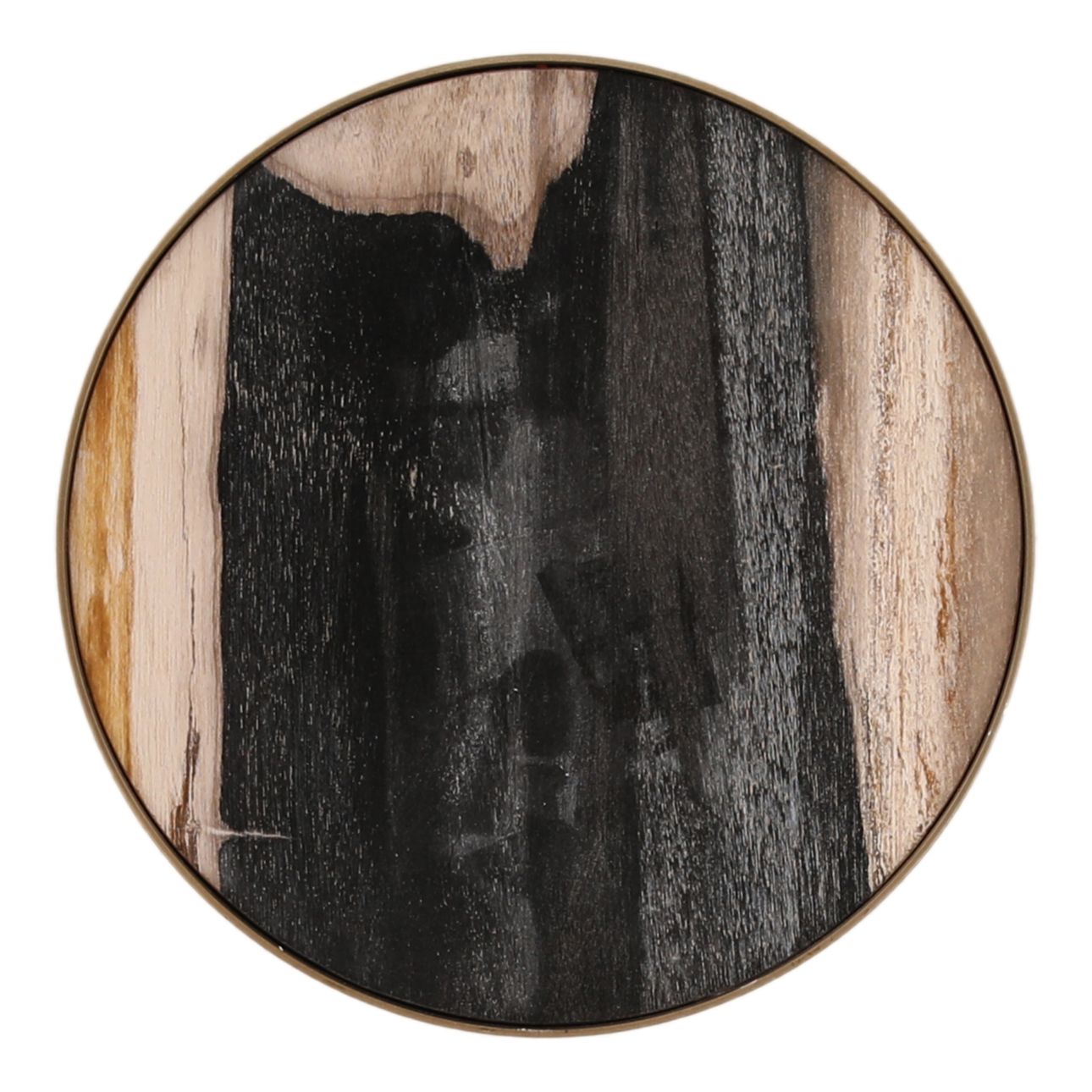 Black and Bronze Petrified Wood and Stainless Steel Table 8 in Wide
