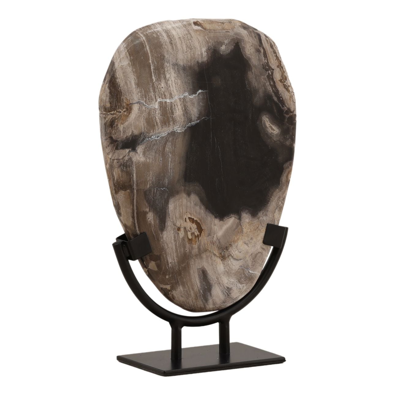 Black Petrified Wood and Iron Sculpture 8 in Wide