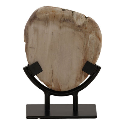 Light Natural and Black Petrified Wood and Iron Sculpture 6 in Wide
