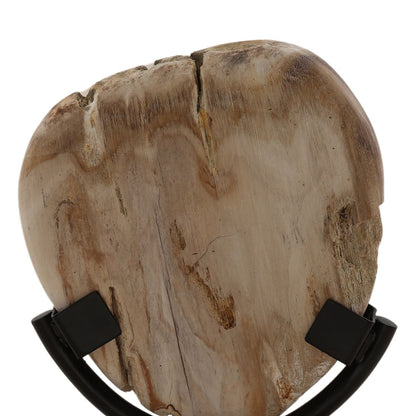 Light Natural and Black Petrified Wood and Iron Sculpture 6 in Wide
