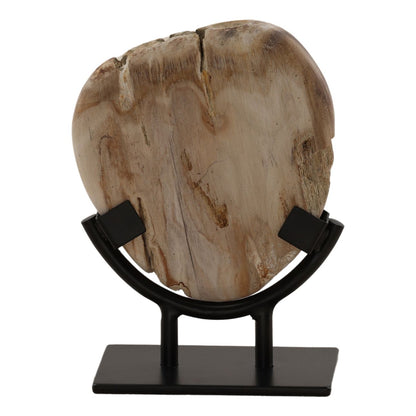 Light Natural and Black Petrified Wood and Iron Sculpture 6 in Wide