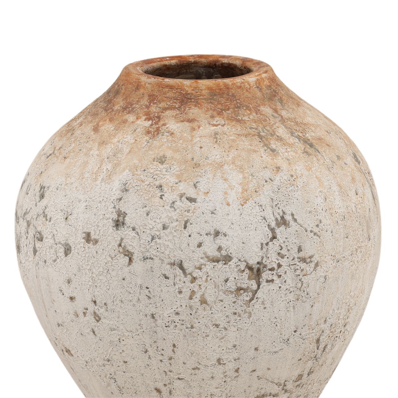 Antique White Terracotta Vase 11.5 in Wide